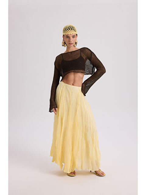 Bohemai Freesia Kırışık Sarı Uzun Etek