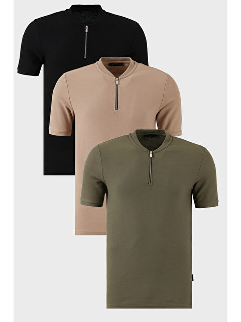 Buratti Pamuklu Regular Fit Yarım Fermuarlı Kolej Yaka 3'lü Paket Tişört 5902653S3 - S000387095-37432