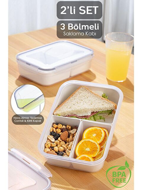 Meleni Home 2'li 3 Bölmeli Kapaklı Dikdörtgen Saklama Kabı - S000238439-26865