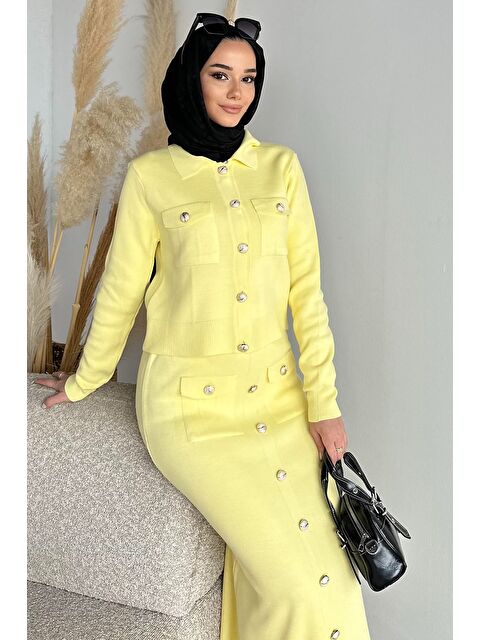 Julude Düğme Detaylı Hırka Etek Tesettür Triko İkili Takım (s-m-l Beden Uyumludur) - S000300138-20072
