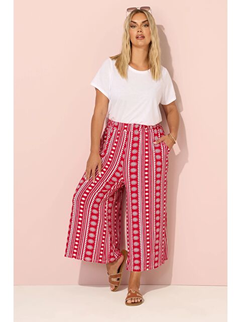 Stil Diva Büyük Beden Etnik Desenli Beli Lastikli Paçası Bol Pantolon 145344 - S000425593-37325