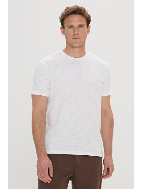 AC&Co / Altınyıldız Classics Erkek Ekru Dar Kesim Pamuklu Bisiklet Yaka Tişört - S000512426-19965