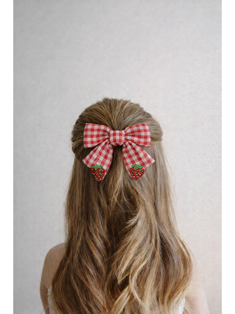 Katia And Bony Çilek Aksesuarlı Pötikareli Fiyonk Otomat Toka Kırmızı