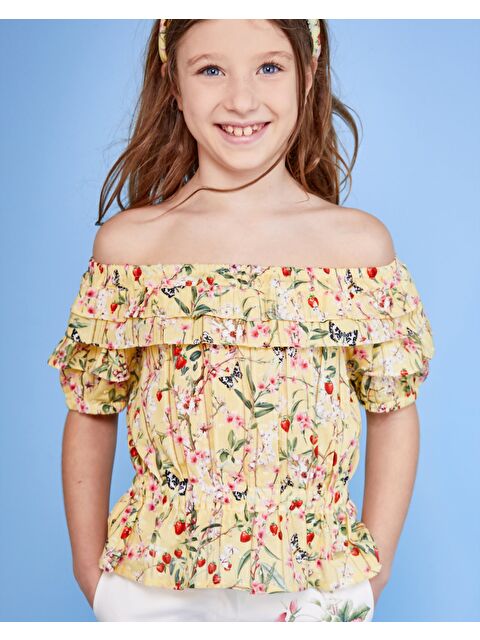 Pan Con Chocolate Kız Çocuk Kısa Kollu Bluz Sarı - S000503466-20072