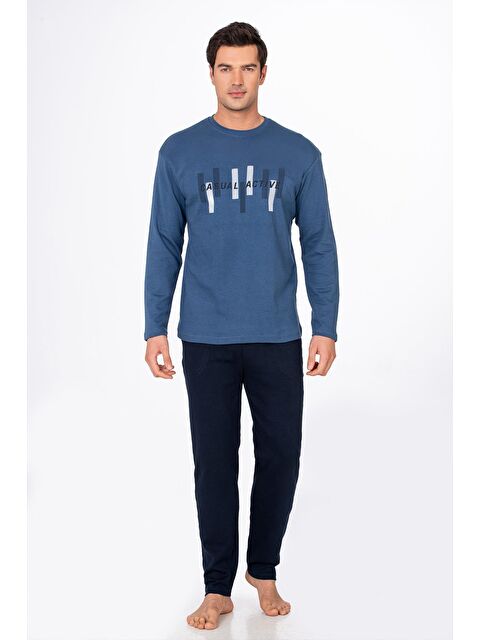 Kompedan Erkek Casual Active Baskılı Pamuklu Pijama Takımı | Lacivert - S000511030-23093
