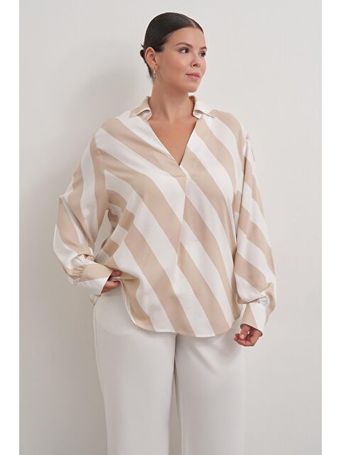 Mylinemoda Dökümlü Çizgili Bluz - S000319854-19928