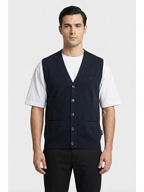 Sabri Özel Giotelli Erkek Siyah Standart Fit Yün Karışımlı Düğmeli Triko Süveter - S000524259-19351