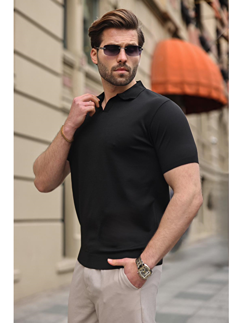 Madmext Siyah Polo Yaka Triko Kısa Kollu Erkek Tişört E7463 - S000510534-19351