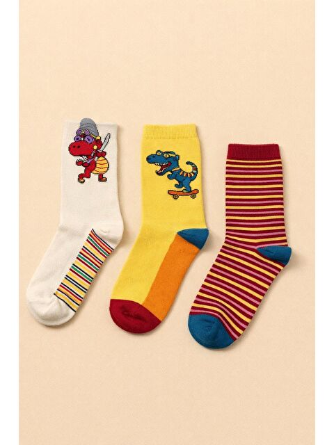 Katia And Bony Çocuk 3'Lü Dinozor Desenli Soket Çorap - S000494794-23173