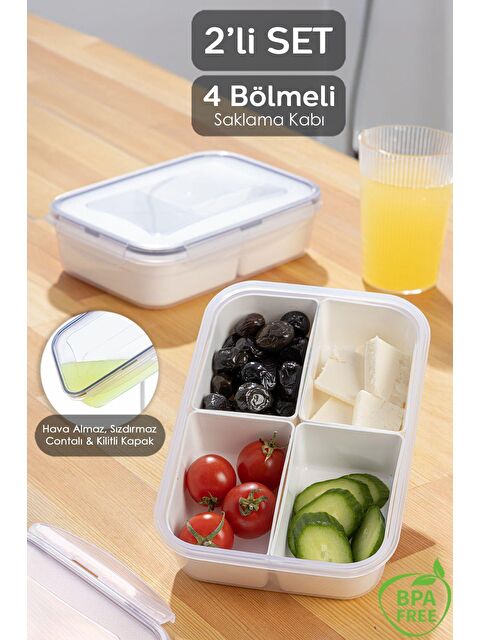 Meleni Home 2'li 4 Bölmeli Kapaklı Dikdörtgen Saklama Kabı - S000238425-26865