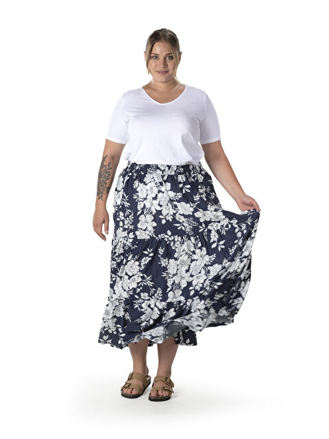 Stil Diva Büyük Beden Çiçek Desenli Beli Listekli Bileli Uzun Etek T-14 - S000425599-37341