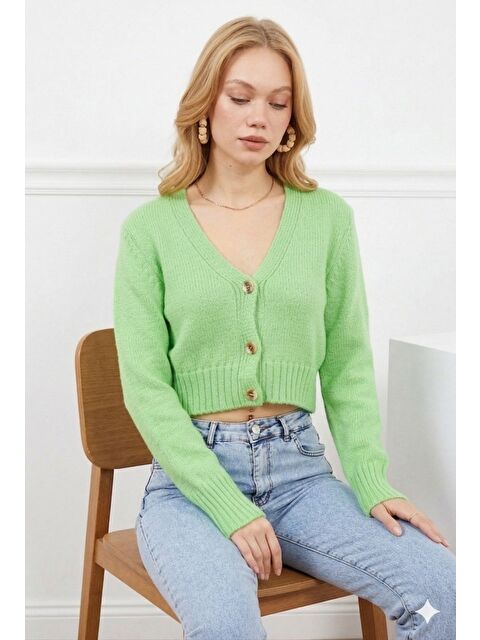 Fullamoda Düğmeli V Yaka Triko Hırka