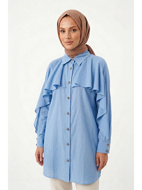 Remsa Kolu Fırfır Detay Gömlek 230157 Mavi
