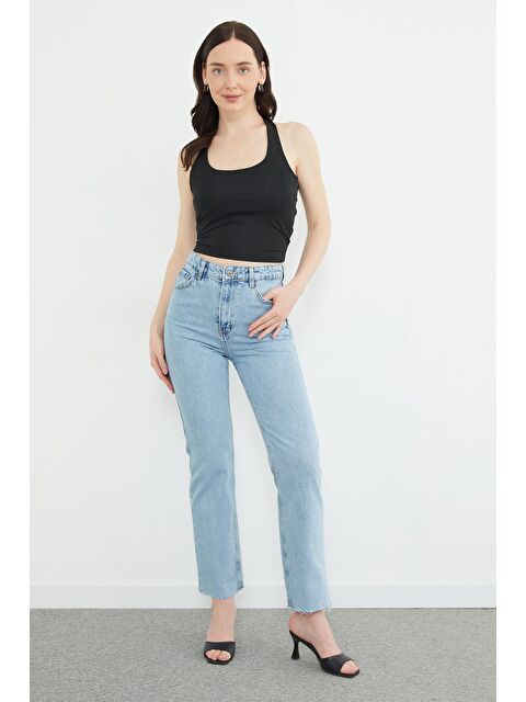Fullamoda Yüksek Bel Kesik Paça Jean