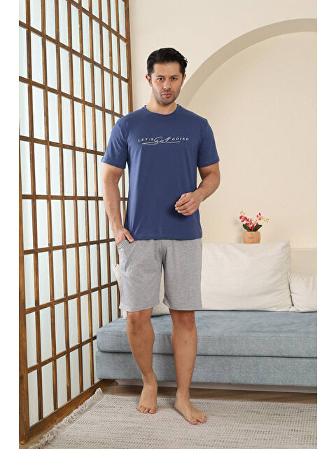 SEBOTEKS %100 Pamuklu Kısa Kollu Cepli Erkek Şortlu Pijama Takımı 2015 - S000511031-21164