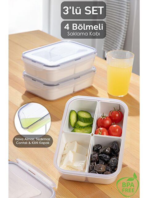 Meleni Home 3'lü 4 Bölmeli Kapaklı Dikdörtgen Saklama Kabı - S000238426-26865