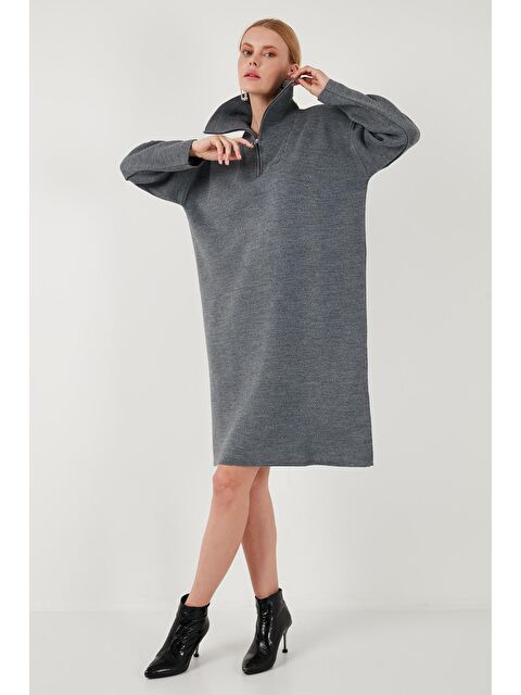 Lela Yarım Fermuarlı Yırtmaçlı Triko Kadın Elbise 4615213 - S000243044-29351