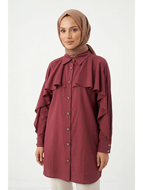 Remsa Kolu Fırfır Detay Gömlek 230157 Mürdüm