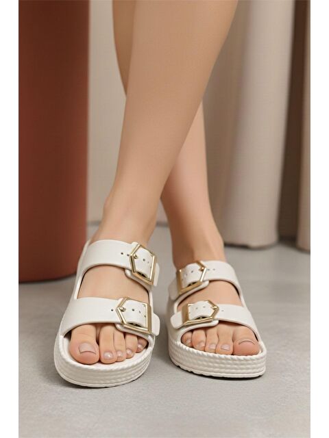 Oksit Lovi Z044 Metal Toka Detaylı Platform Taban Kadın Terlik Şehirli Stil - S000507174-19928