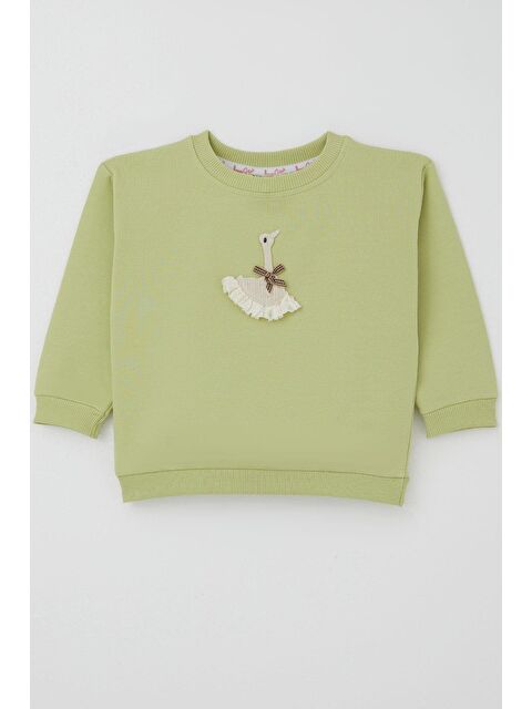 Breeze Kız Çocuk Sweatshirt Kuğu Armalı Fiyonk Detaylı Fıstık Yeşili (2-6 Yaş) - S000491428-19972