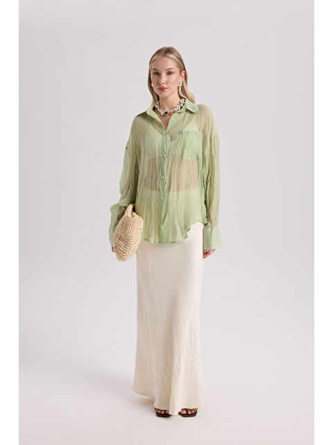 Mai Collection Darya Kırışık Detay Yeşil Gömlek