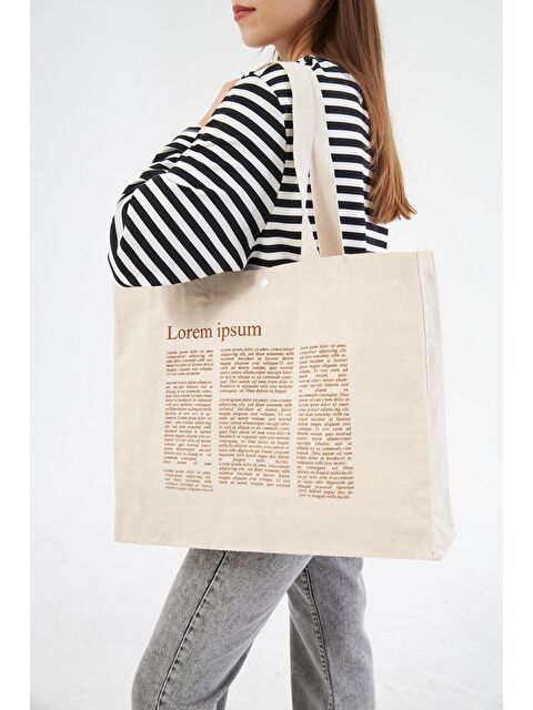 Bagg Lorem Baskılı Tam Körüklü Kanvas Çanta - S000148903-19966