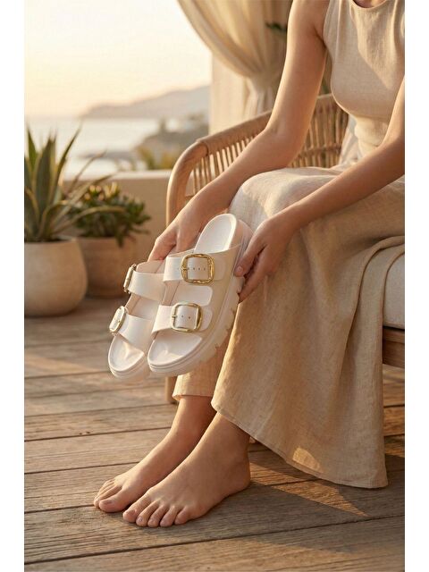 Oksit Lovi Z022 Gold Toka Detaylı Platform Tabanlı Anatomik Kadın Terlik - S000507175-20063