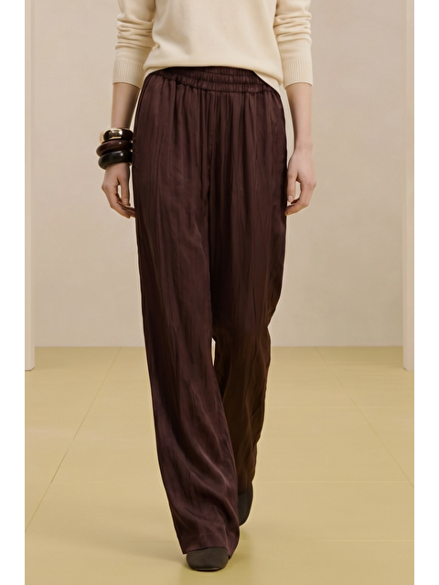 Mevra ALESTA | Yüksek Bel Dökümlü Pantolon Çikolata Kahve