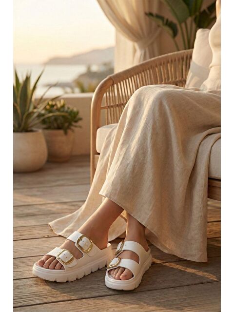 Oksit Lovi Z022 Gold Toka Detaylı Platform Tabanlı Anatomik Kadın Terlik