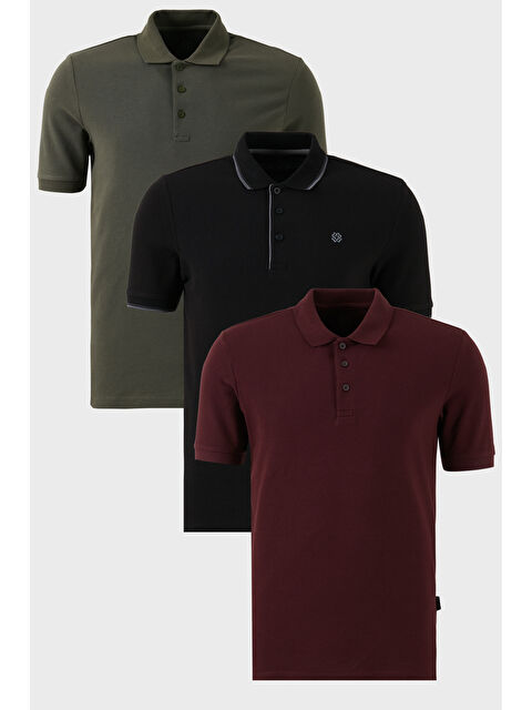 Buratti Pamuklu Regular Fit Düğmeli Polo Yaka 3'lü Paket %100 Pamuk Tişört 590211827S3 - S000387128-276
