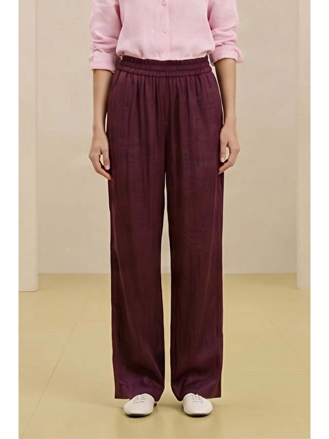 Mevra ALESTA | Yüksek Bel Dökümlü Pantolon Mürdüm