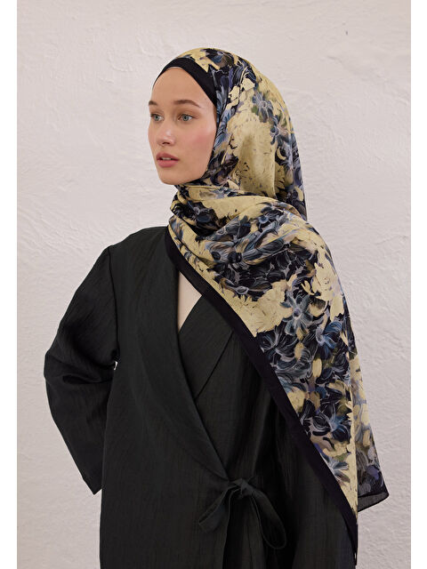 Fresh Scarfs Summer Bloom Desen Rami Şal Lacivert - S000420349-21164