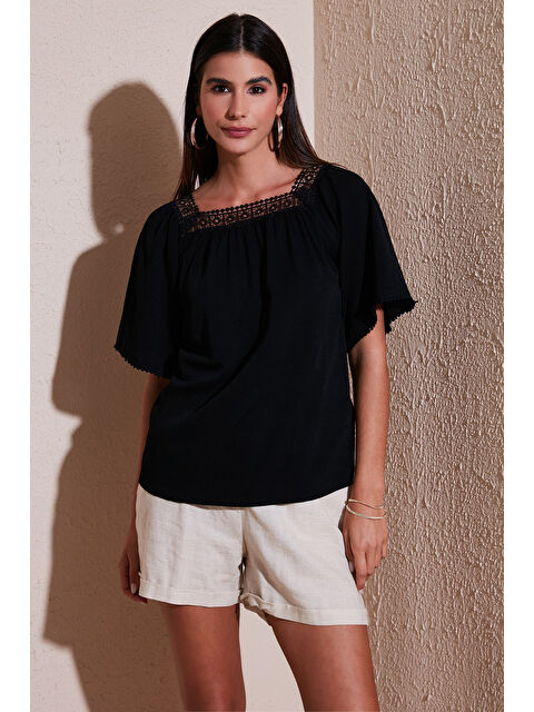 Lela Güpürlü Regular Fit Kare Yaka Kadın Bluz 5869003 - S000359117-19351