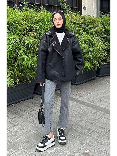 Lamelif Süet Düğmeli Mont Siyah - S000518090-19351