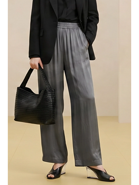 Mevra ALESTA | Yüksek Bel Dökümlü Pantolon Duman Grisi