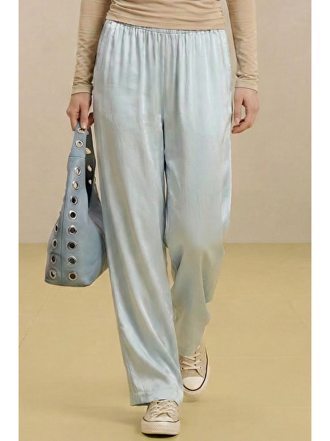 Mevra ALESTA | Yüksek Bel Dökümlü Pantolon Buz Mavi