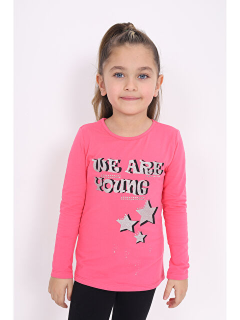 Toontoykids Kız Çocuk Baskılı Taş İşlemeli Tişört