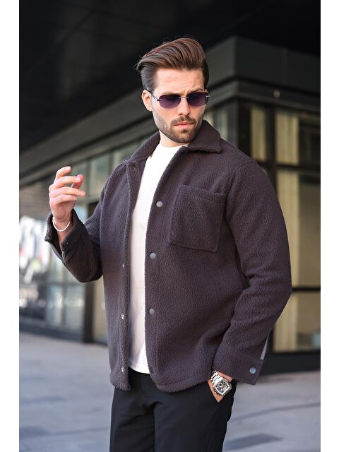 Madmext Antrasit Çıt Kapamalı Yandan Cepli Erkek Gömlek Ceket E6769 - S000482615-29666