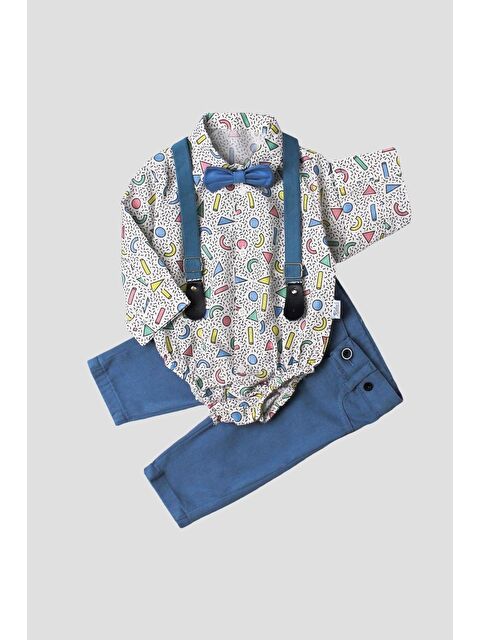 Kidex's Bebek Takımı Zıbınlı Gömlek Pantolon Papyon Ve Slopet Ayarlana Bilir %100 Pamuklu