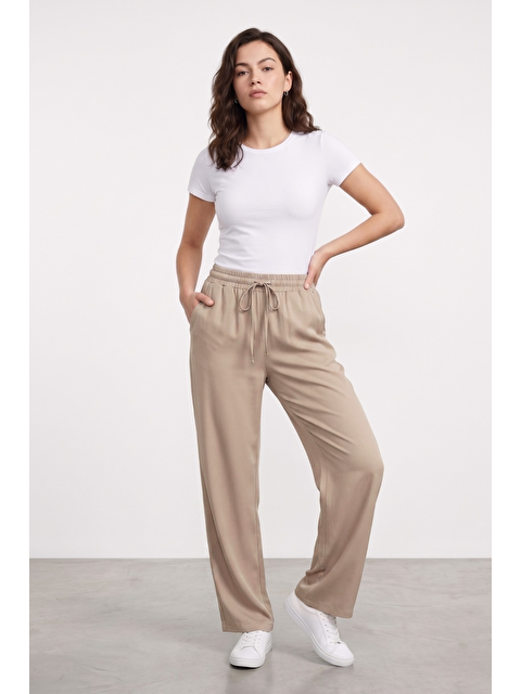Genius Store Kadın Pantolon Beli Lastikli Cepli Rahat Kalıp Kadın Spor Pantolon