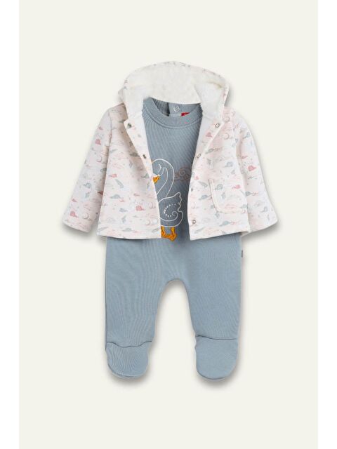 ZEYLAND Kız Bebek Kapüşonlu Pelüş Ceket Ve Kuğu Nakışlı Tulum İkili Takım - Pembe - S000480536-20024