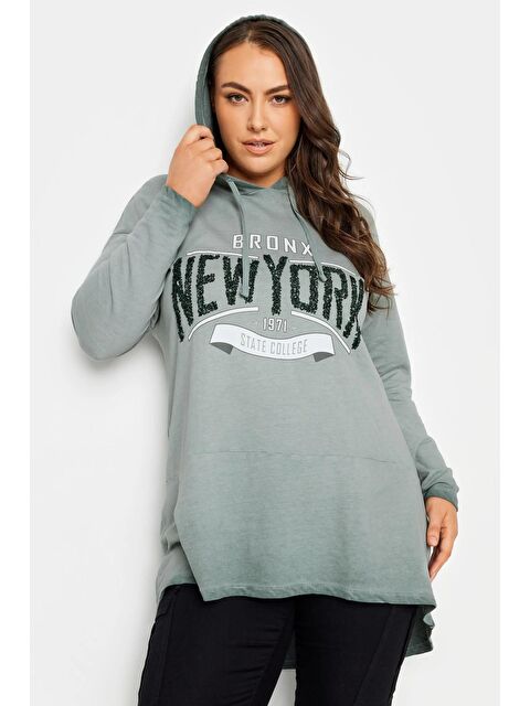 Stil Diva Büyük Beden Uzun Kollu Arkası Uzun Baskılı Yıkamalı Kapüşonlu Sweatshirt 302683 - S000136607-17354