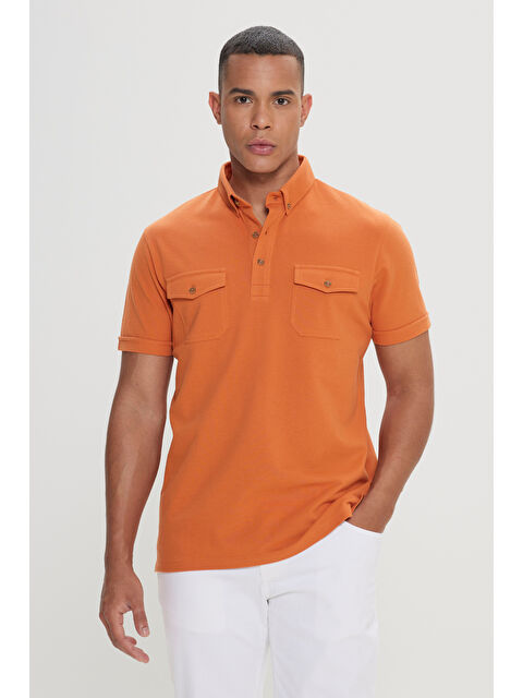 AC&Co / Altınyıldız Classics Erkek Turuncu Dar Kesim %100 Pamuk Polo Yaka Tişört - S000512428-20013