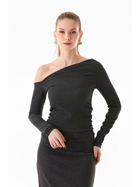 Fullamoda Bürümcük Kumaş Drapeli Kayık Yaka Bluz - S000337771-29666