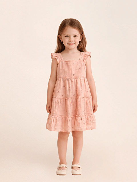 Luggi Baby Kare Yaka Kısa Kollu Kız Çocuk Elbise