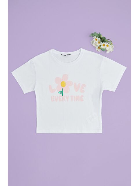 Fullamoda Love Every Tıme Baskılı Kız Çocuk Crop Tişört