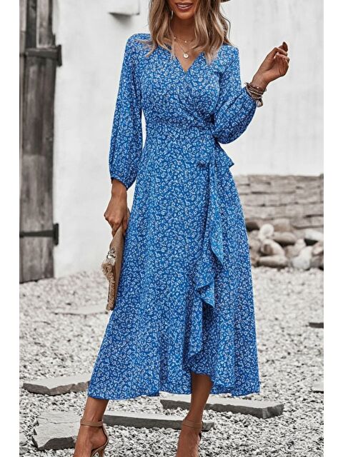 Jane's Kadın Uzun Kollu Kruvaze Yaka Yandan Bağlamalı önden Fırfır Detaylı Süprem Uzun Elbise - S000529043-17234