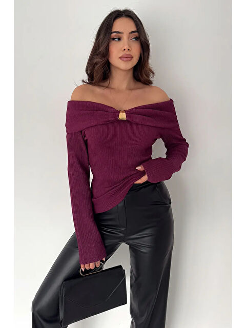 carla10 Kadın Omuz Açık Toka Detaylı Bluz - S000492595-19951