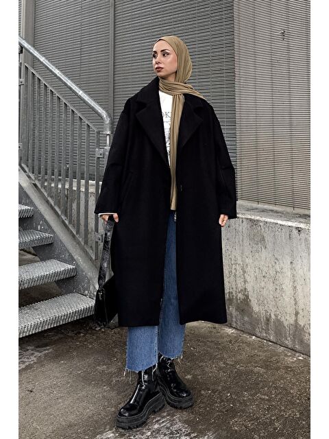 Lamelif Tek Düğmeli Kaşe Kaban Siyah - S000518103-19351