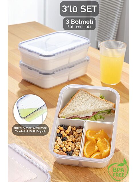 Meleni Home 3'lü 3 Bölmeli Kapaklı Dikdörtgen Saklama Kabı - S000238441-26865